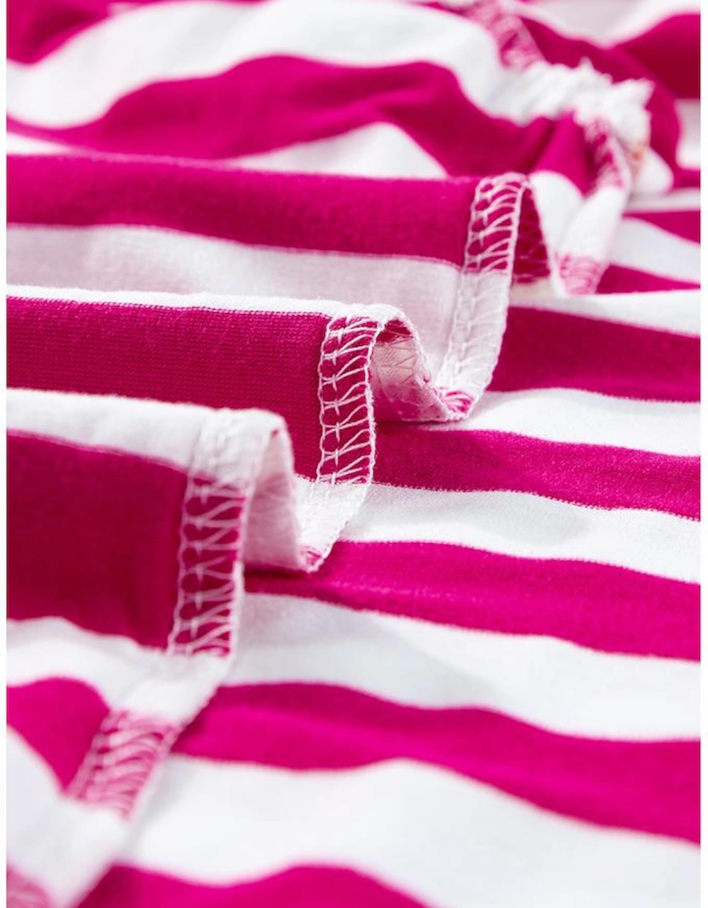 Rose Red Striped Ruffle Sleeve Crew Neck Blouse