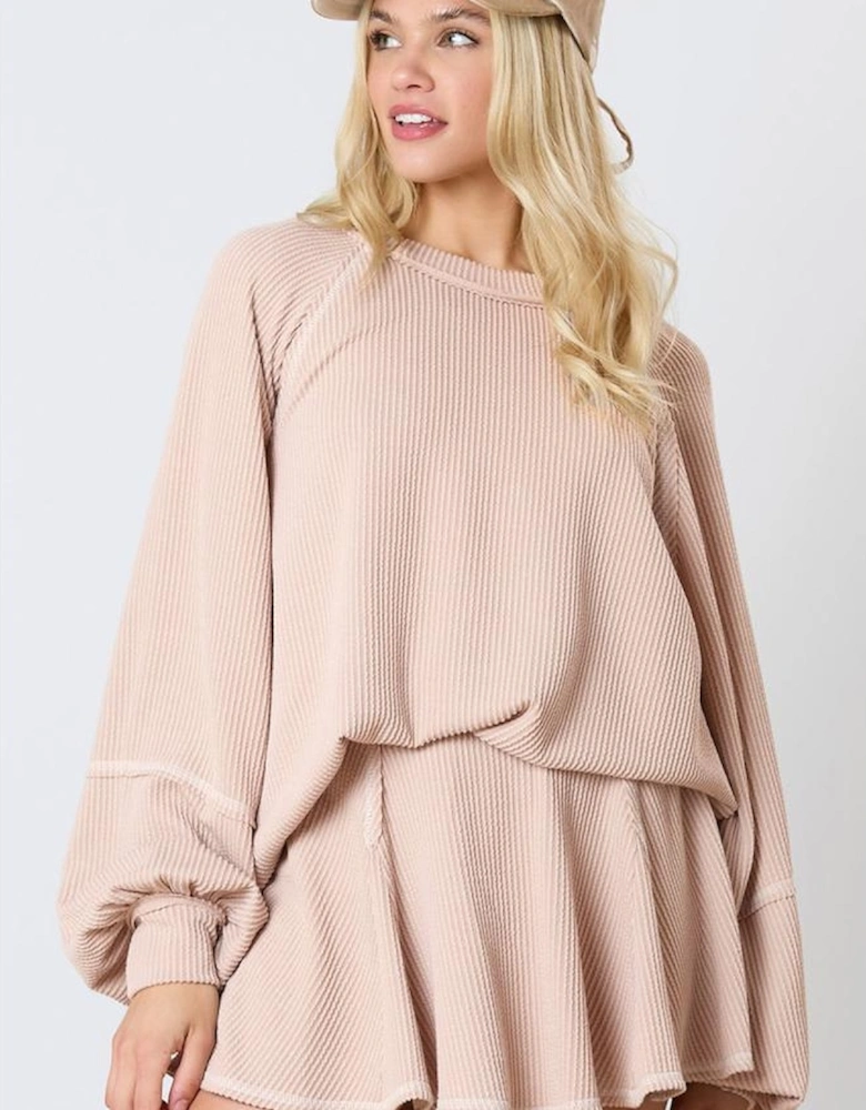 Jet Stream Corded Lantern Sleeve Top High Waist Ruffled Mini Skirt Set