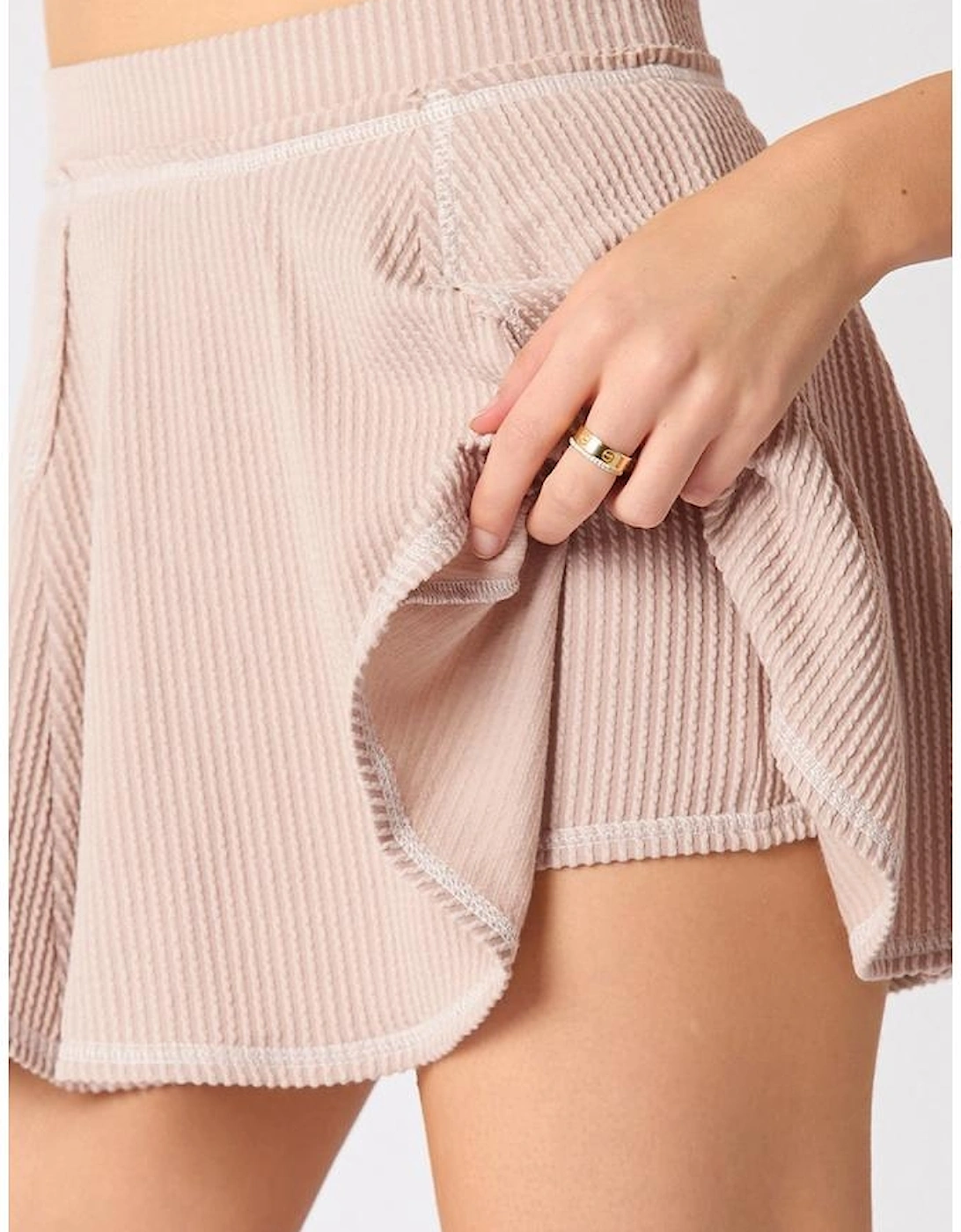 Jet Stream Corded Lantern Sleeve Top High Waist Ruffled Mini Skirt Set