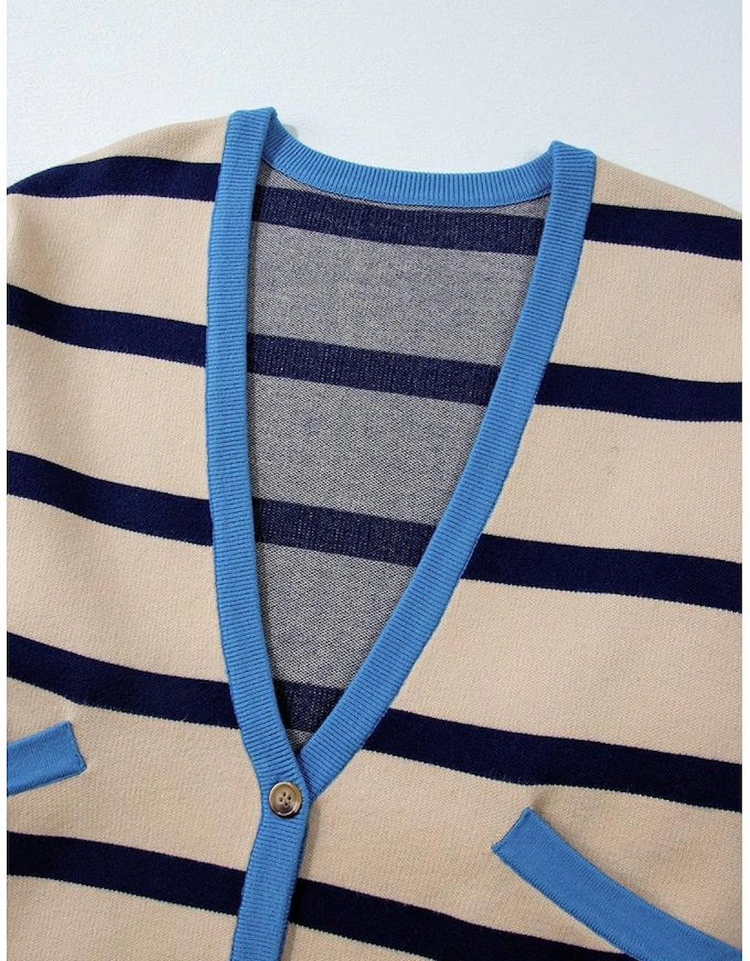 White Colorblock Drop Shoulder Buttoned Loose Cardigan