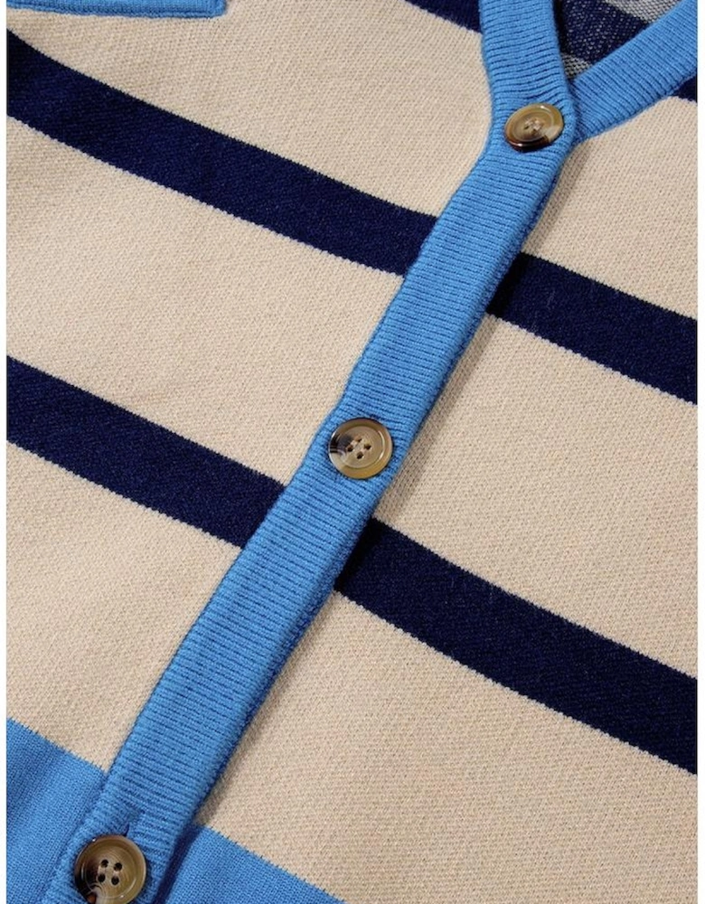 White Colorblock Drop Shoulder Buttoned Loose Cardigan