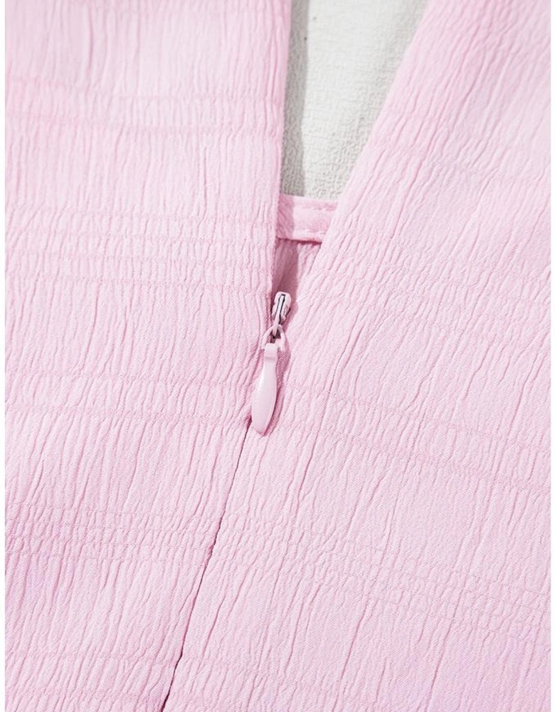 Bonbon Textured Bubble Sleeve High Waist Mini Dress