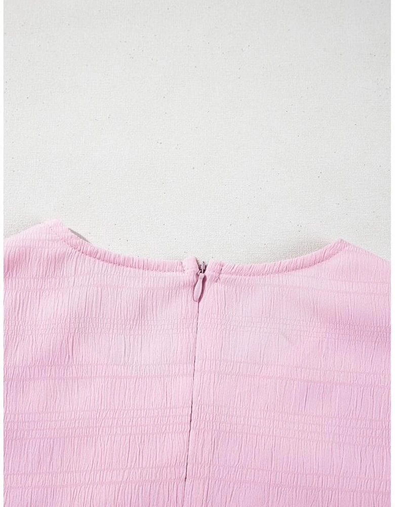 Bonbon Textured Bubble Sleeve High Waist Mini Dress