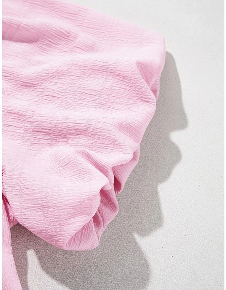 Bonbon Textured Bubble Sleeve High Waist Mini Dress