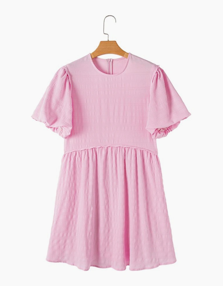 Bonbon Textured Bubble Sleeve High Waist Mini Dress