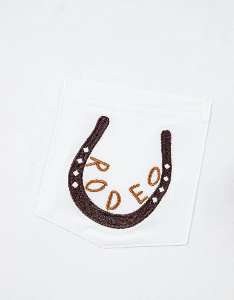White RODEO Horseshoe Embroidered Patch Pocket T Shirt