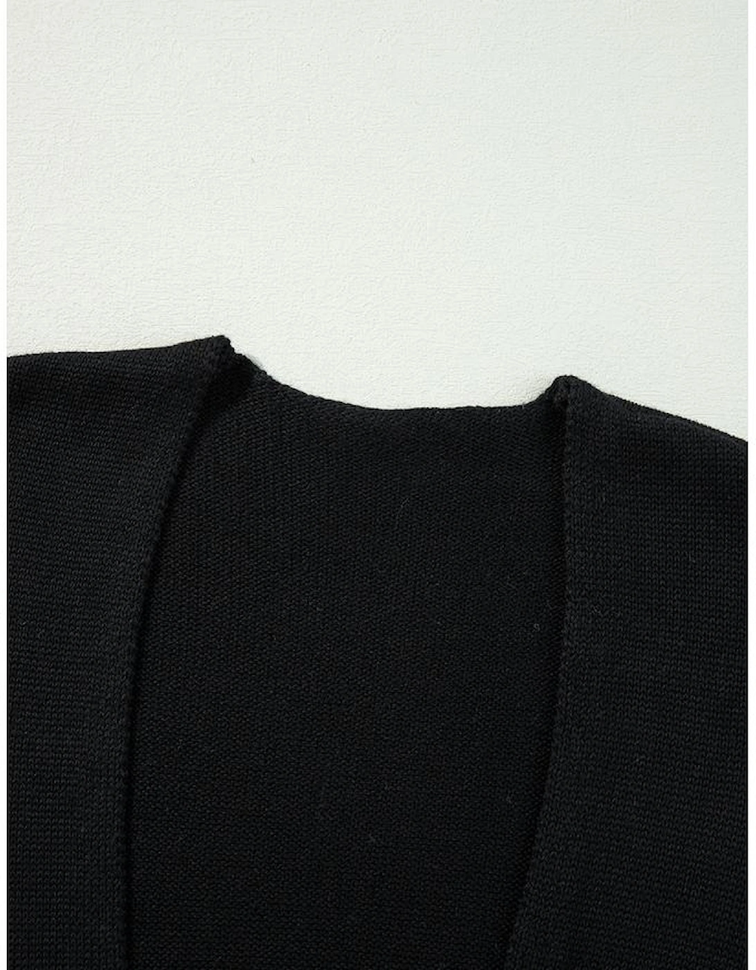 Black Floral Print Knitted Open Front Loose Cardigan