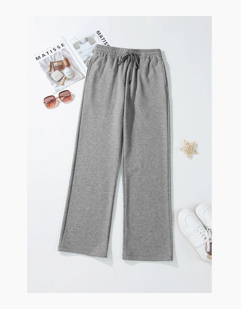 Light Grey Solid Color Fleece Lined Drawstring Waist Casual Pants