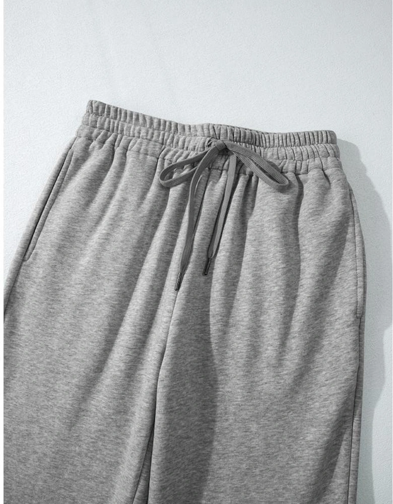 Light Grey Solid Color Fleece Lined Drawstring Waist Casual Pants