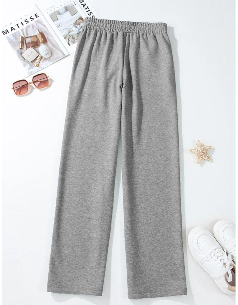 Light Grey Solid Color Fleece Lined Drawstring Waist Casual Pants