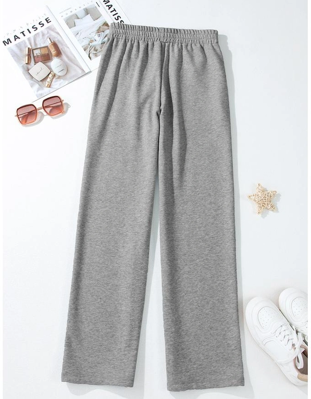 Light Grey Solid Color Fleece Lined Drawstring Waist Casual Pants