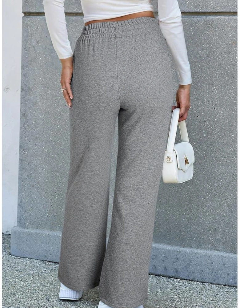 Light Grey Solid Color Fleece Lined Drawstring Waist Casual Pants