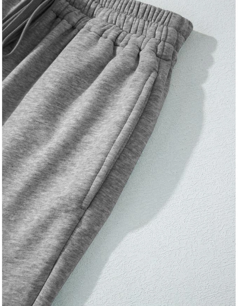 Light Grey Solid Color Fleece Lined Drawstring Waist Casual Pants