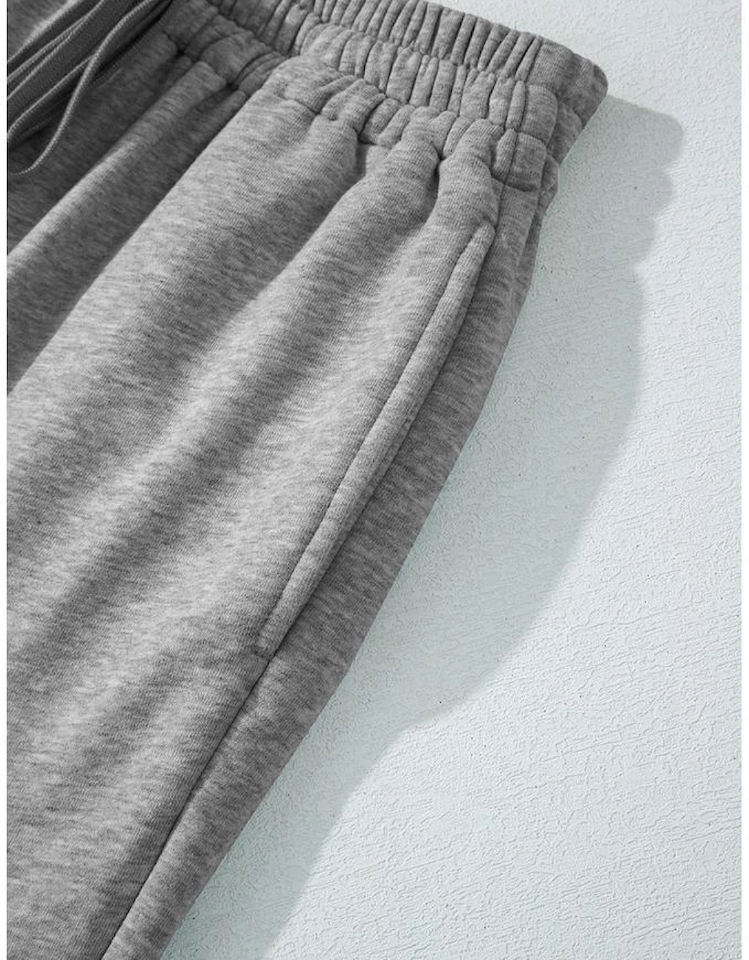 Light Grey Solid Color Fleece Lined Drawstring Waist Casual Pants