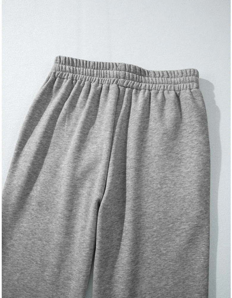 Light Grey Solid Color Fleece Lined Drawstring Waist Casual Pants