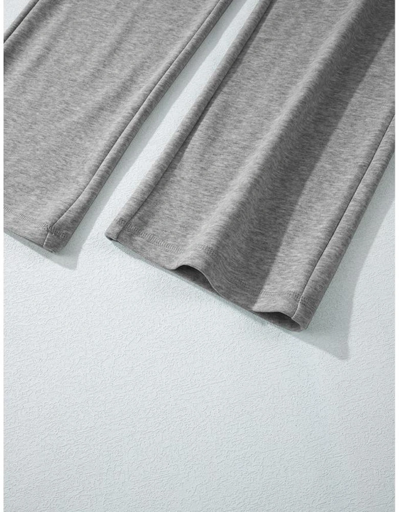 Light Grey Solid Color Fleece Lined Drawstring Waist Casual Pants