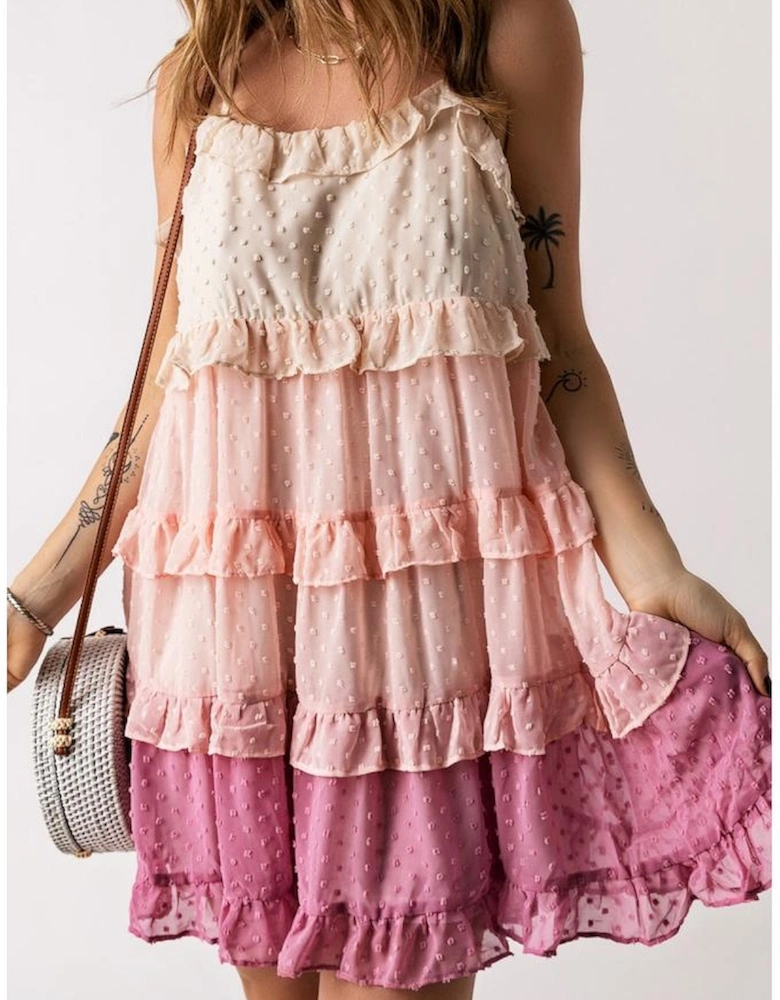 Pink Ombre Swiss Dot Ruffled Tiered Mini Dress