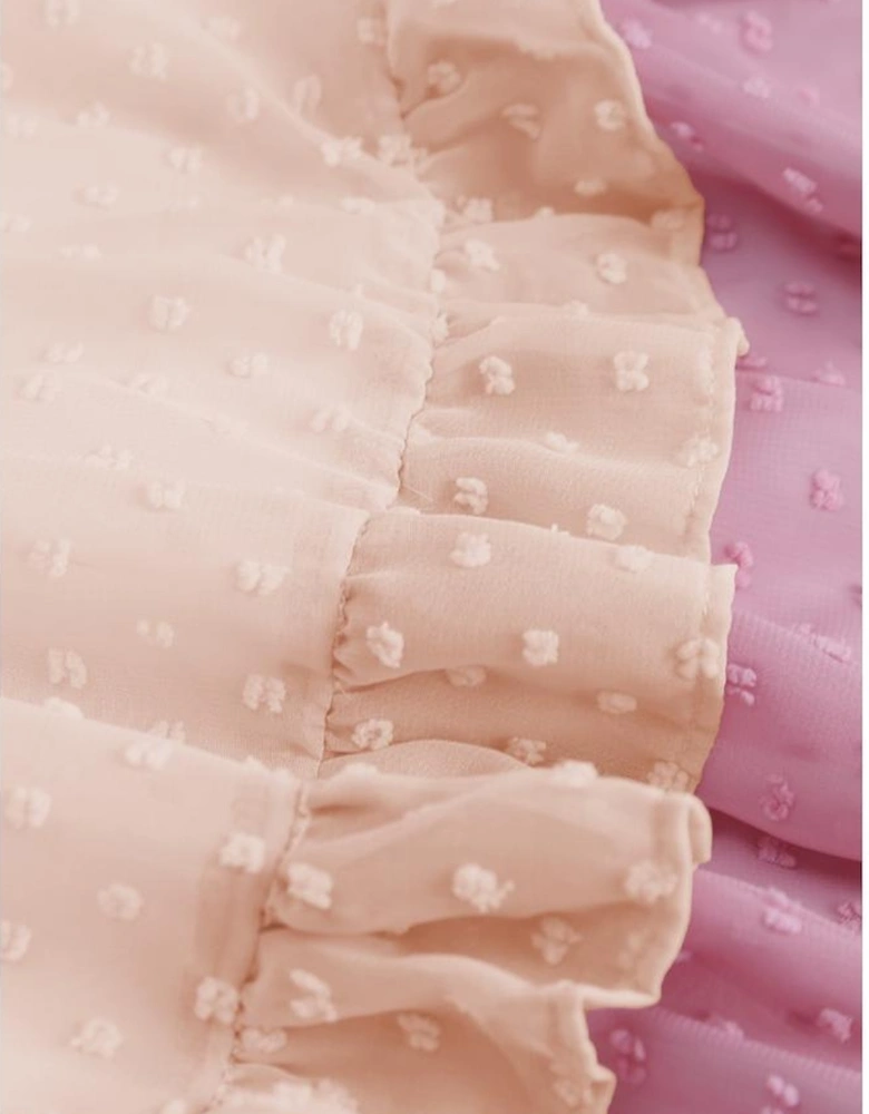 Pink Ombre Swiss Dot Ruffled Tiered Mini Dress