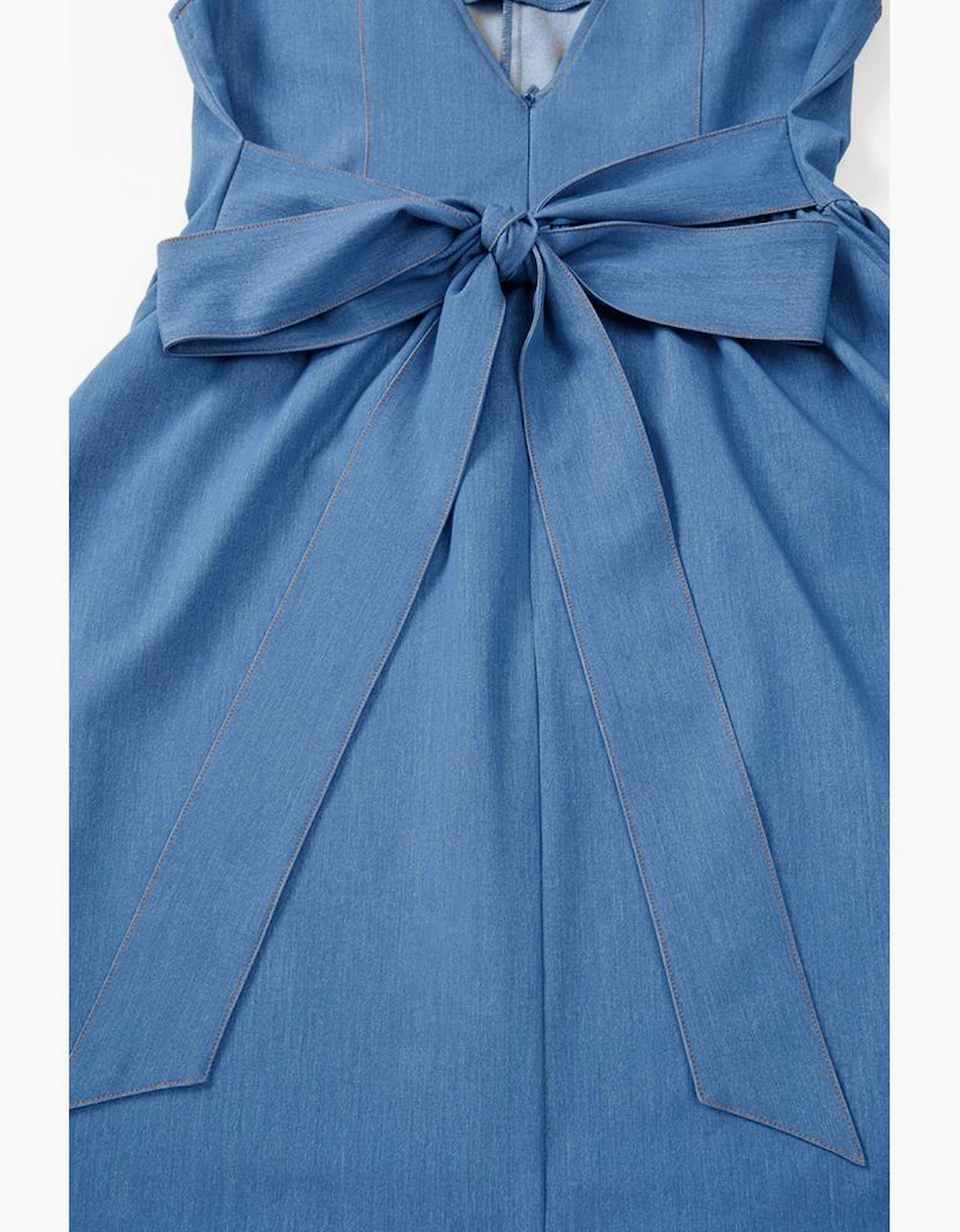 Myosotis Square Neck Pleated Waist V Cut Backless Tied Fit and Flare Dress