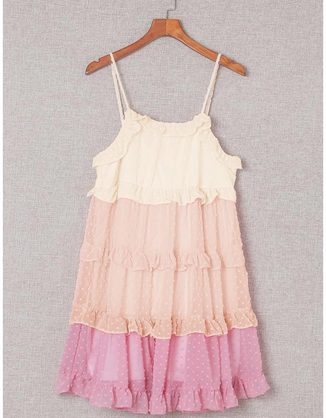 Pink Ombre Swiss Dot Ruffled Tiered Mini Dress