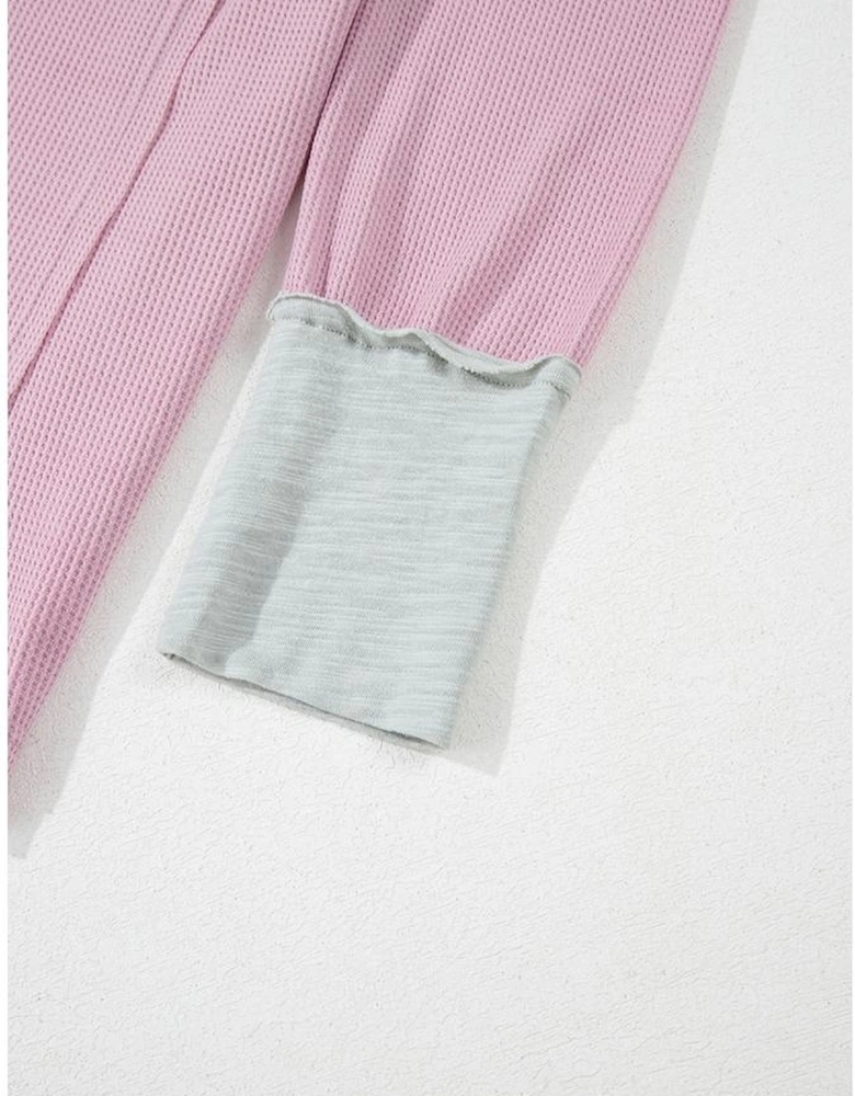 Pink Plus Size Exposed Seam Waffle Knit Top