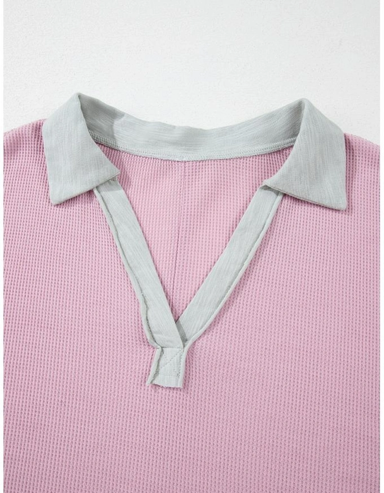 Pink Plus Size Exposed Seam Waffle Knit Top