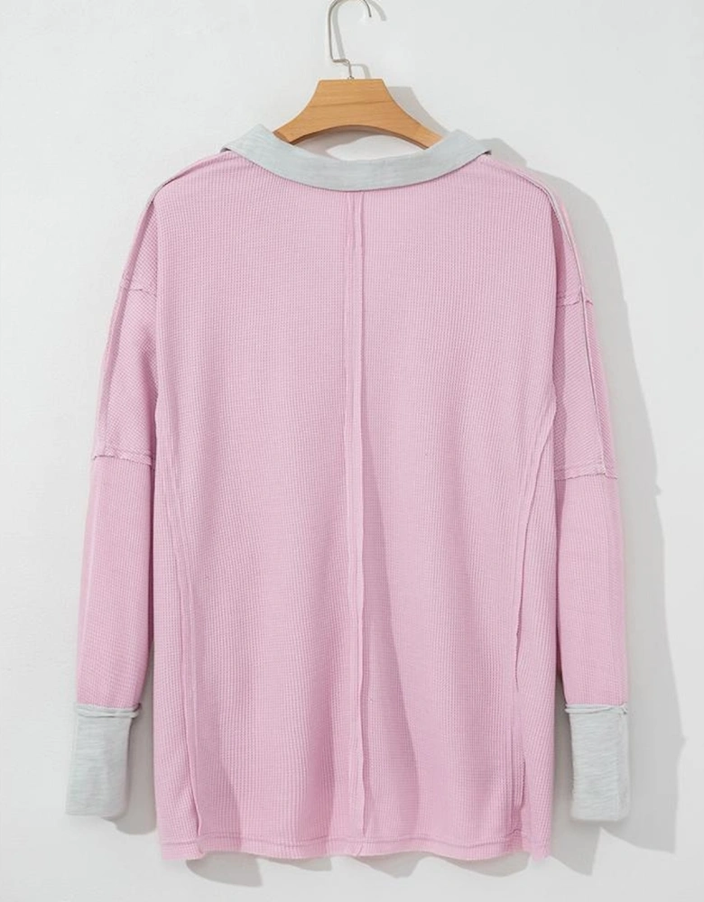 Pink Plus Size Exposed Seam Waffle Knit Top
