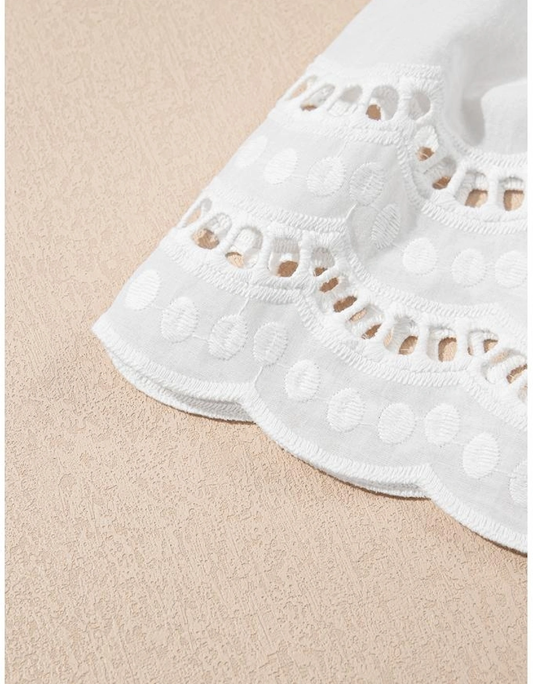 White Hollow Out Embroidered Short Sleeve O Neck Top