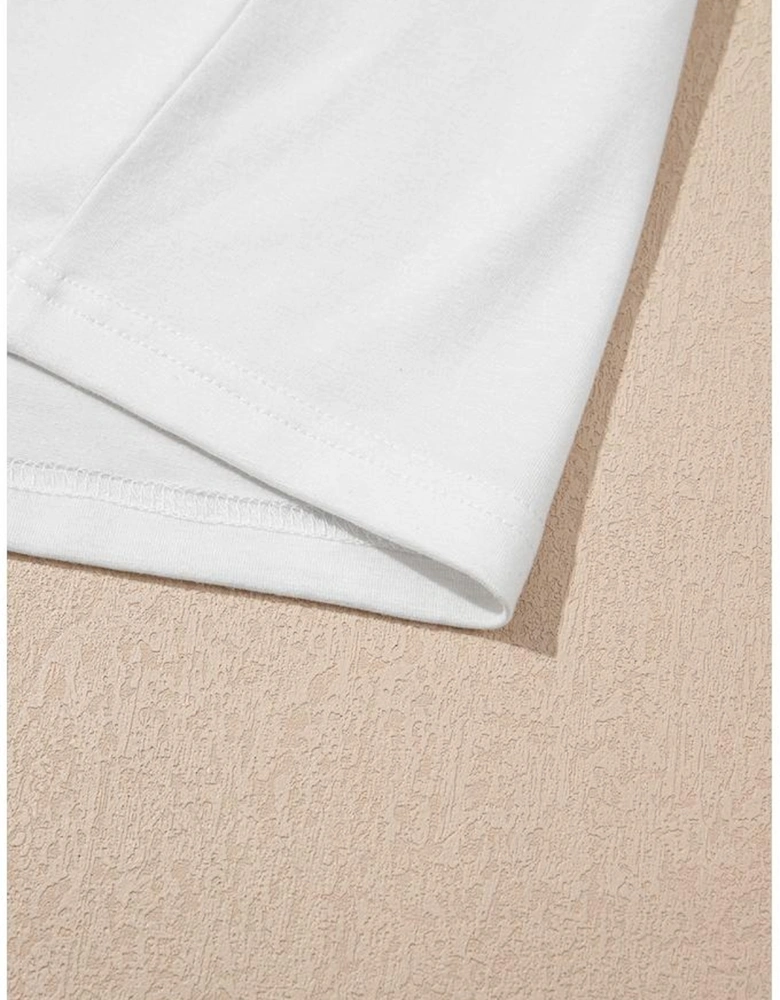 White Hollow Out Embroidered Short Sleeve O Neck Top