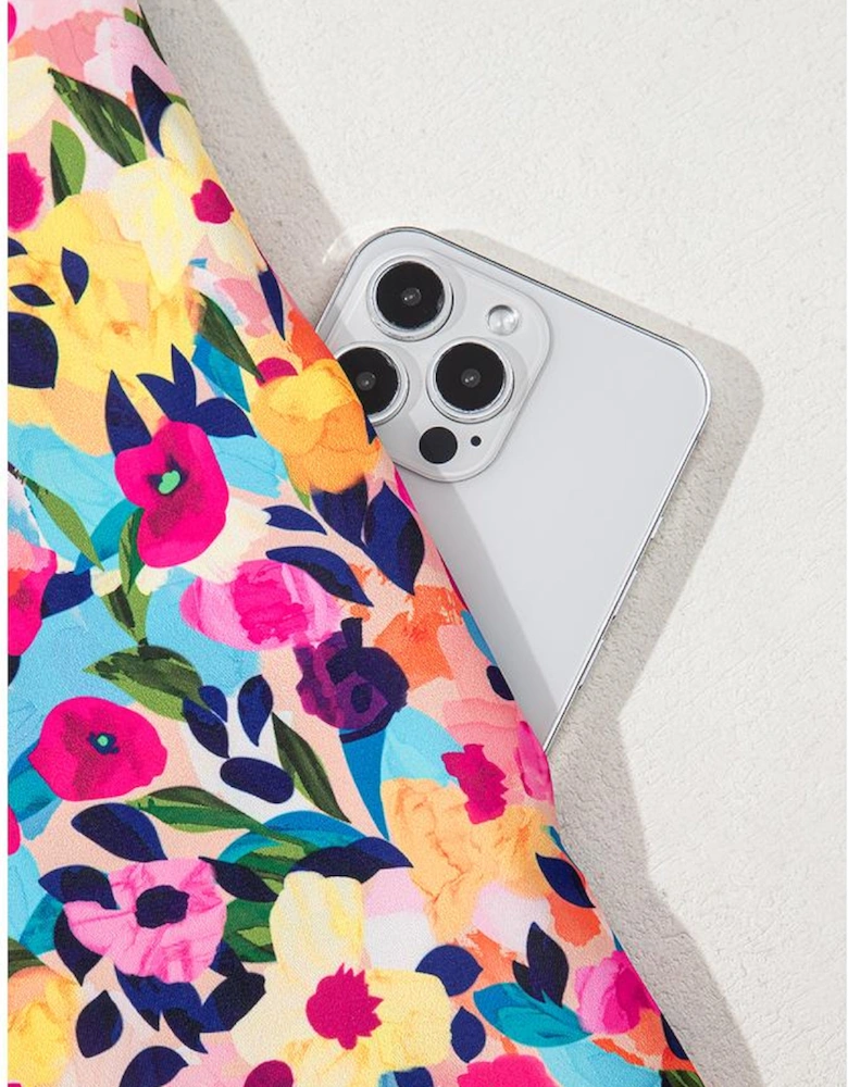 Pink Floral Puff Short Sleeve V Neck Mini Dress