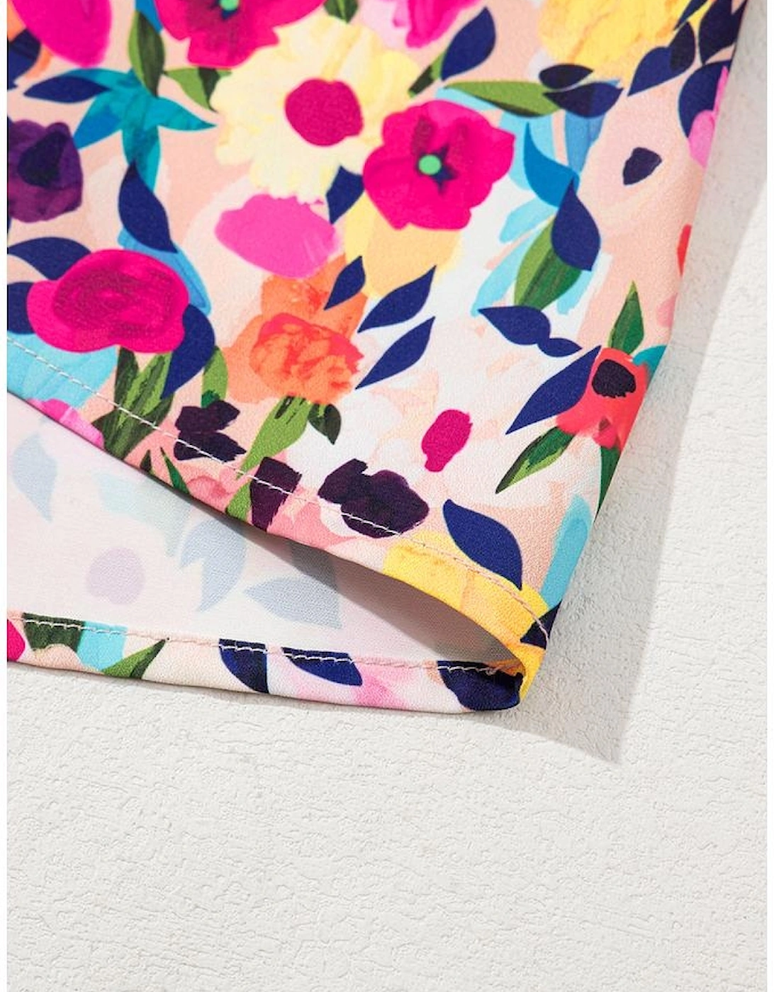 Pink Floral Puff Short Sleeve V Neck Mini Dress