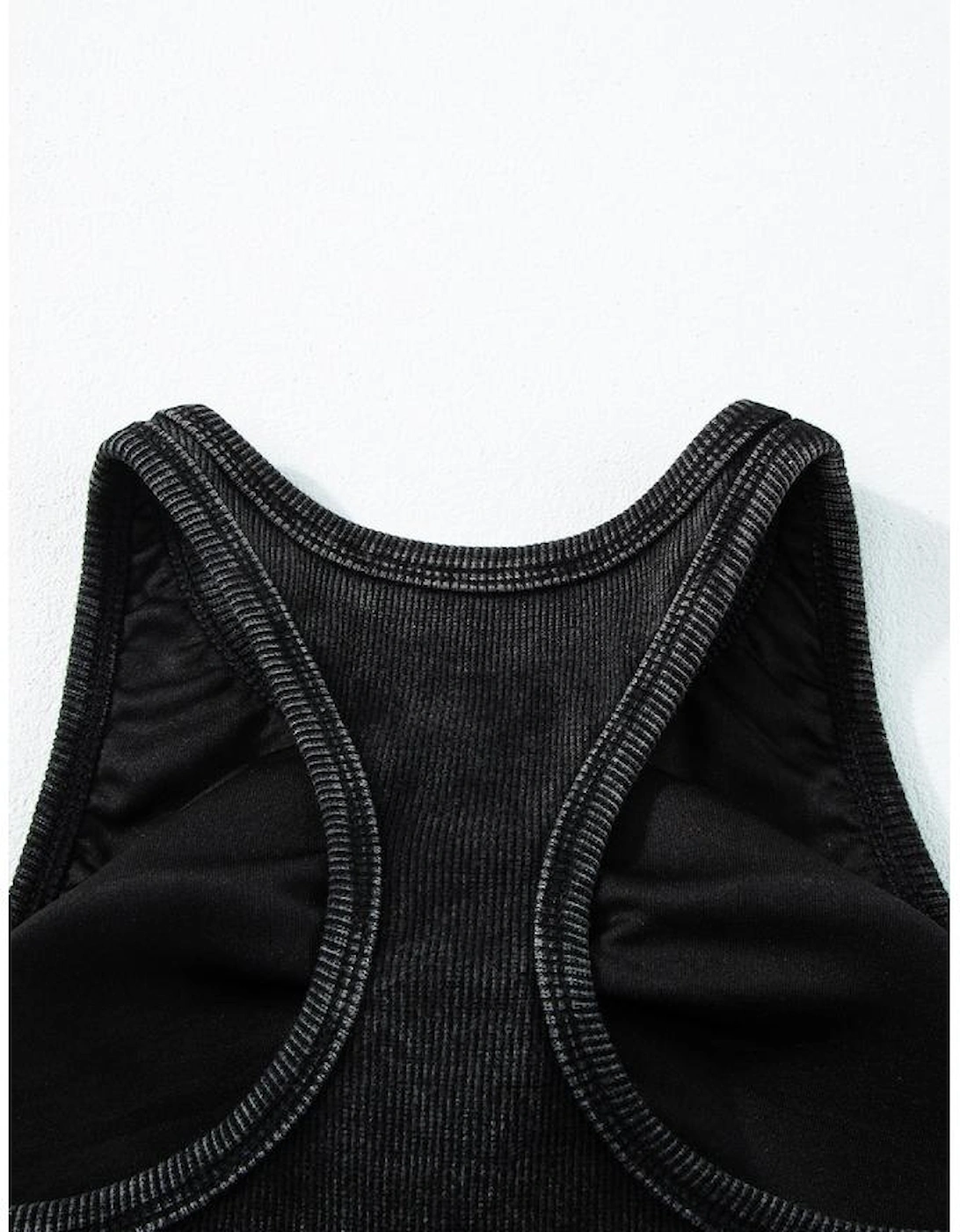 Black Ribbed Mineral Wash Racerback Cropped Tank Top, 9 of 8