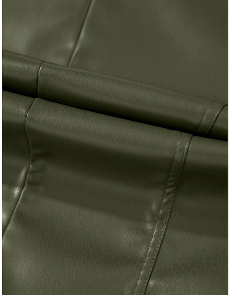 Sage Green Solid Faux Leather Zipper Slim Fit Bomber Jacket