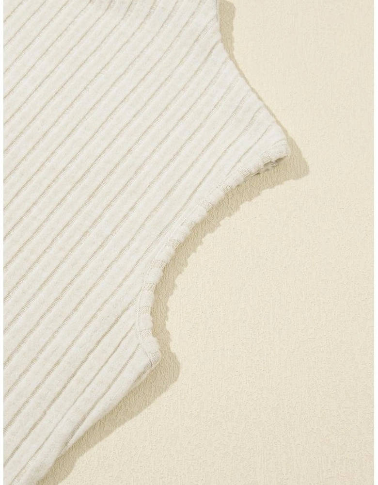 Apricot Ribbed Knit Mock Neck Tank Top