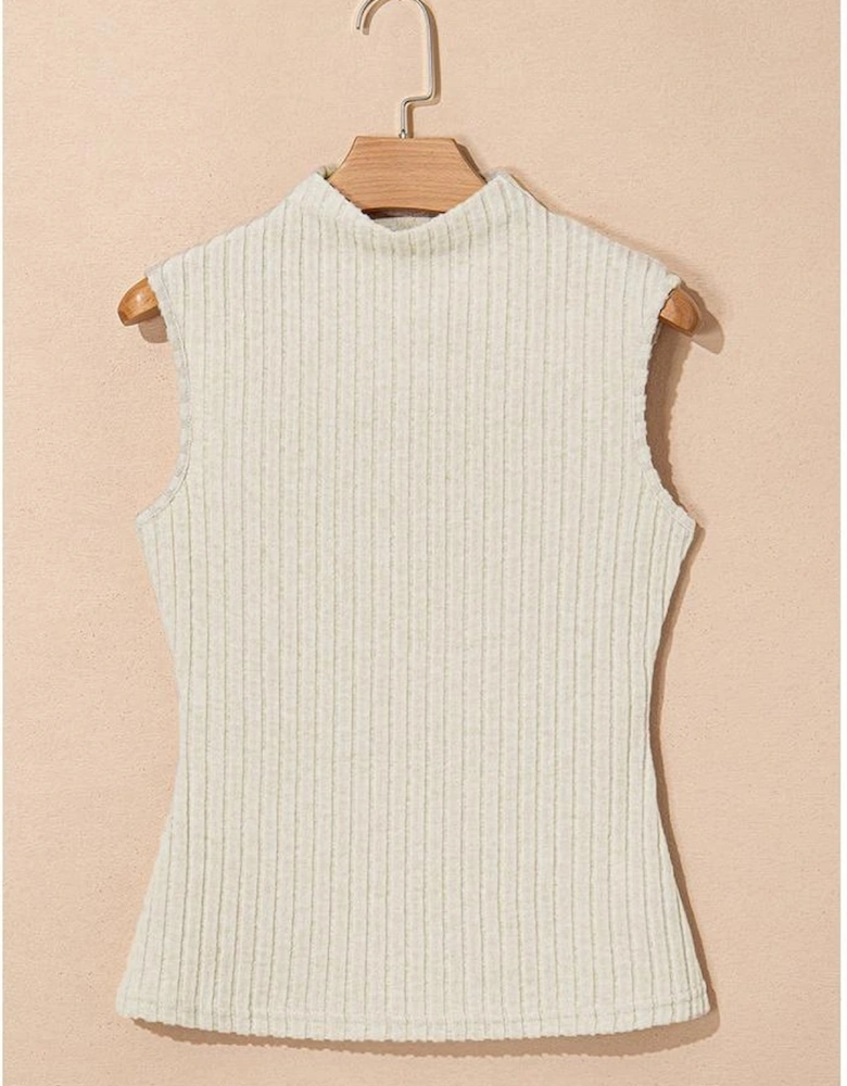 Apricot Ribbed Knit Mock Neck Tank Top