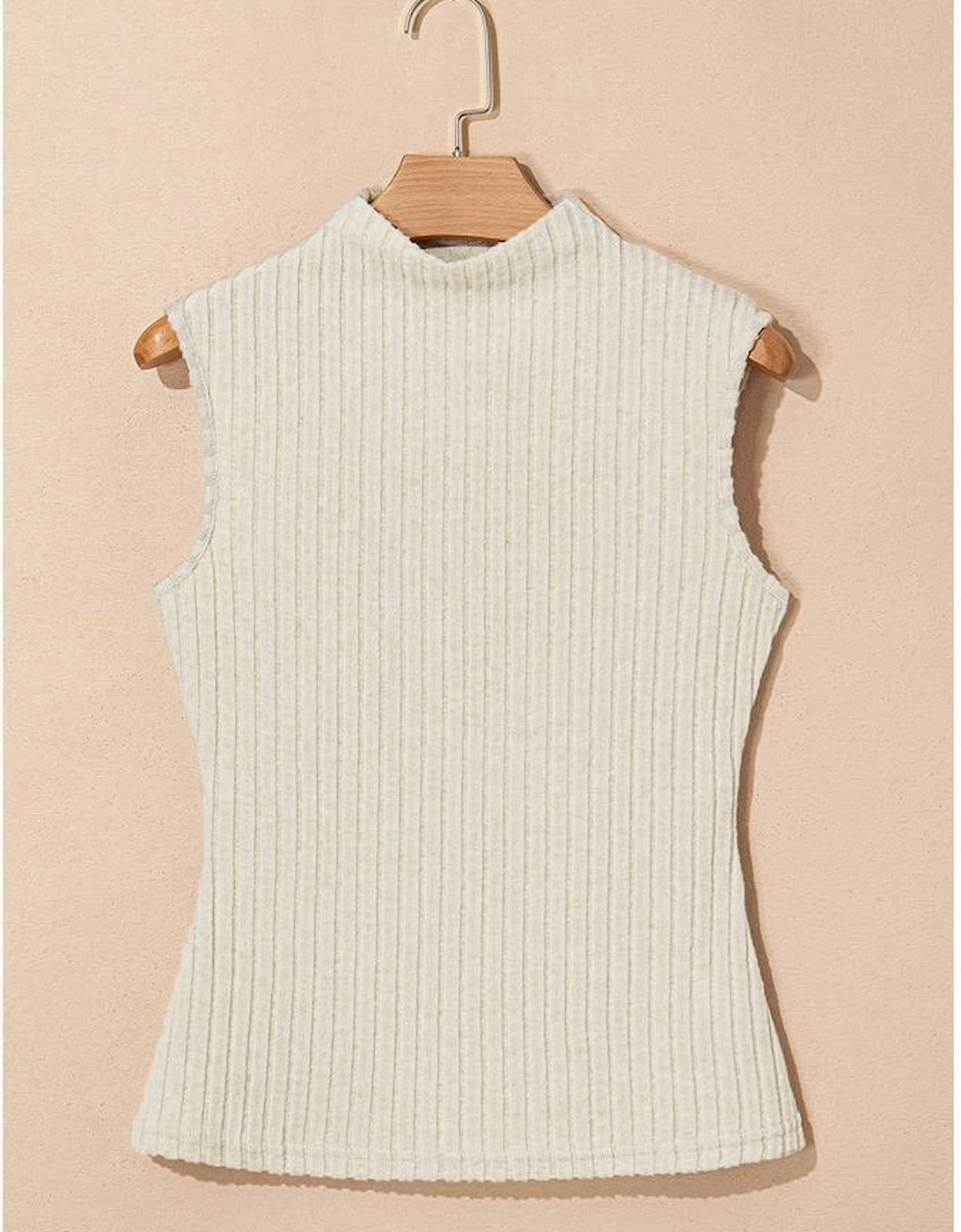 Apricot Ribbed Knit Mock Neck Tank Top