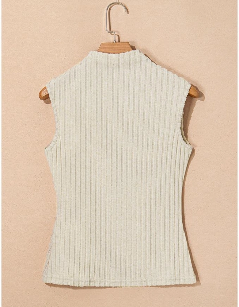Apricot Ribbed Knit Mock Neck Tank Top