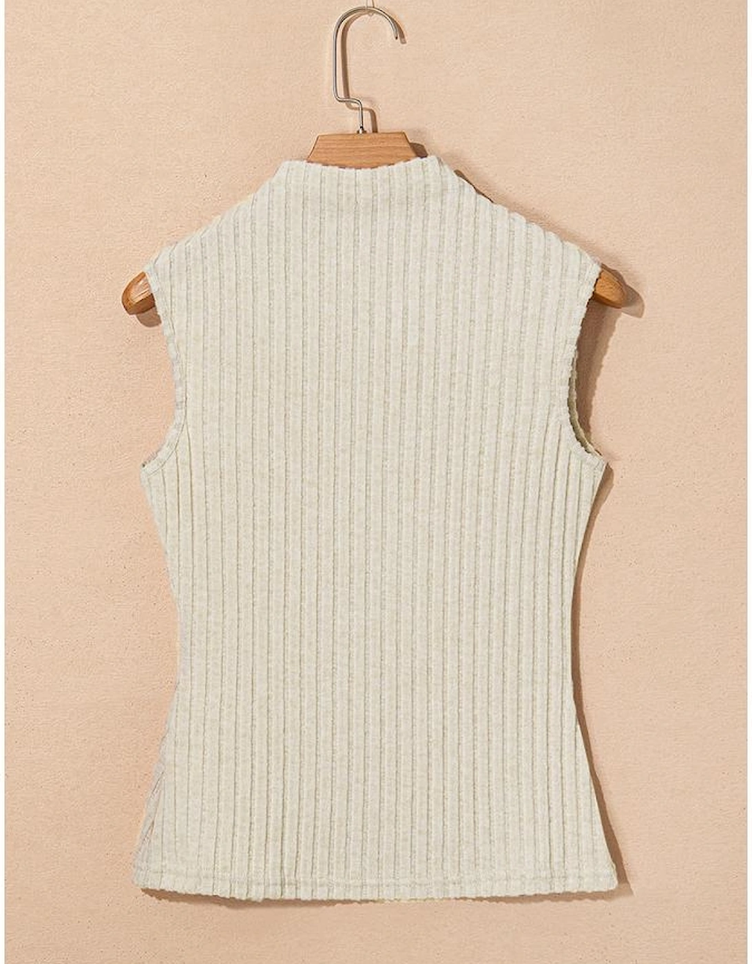 Apricot Ribbed Knit Mock Neck Tank Top