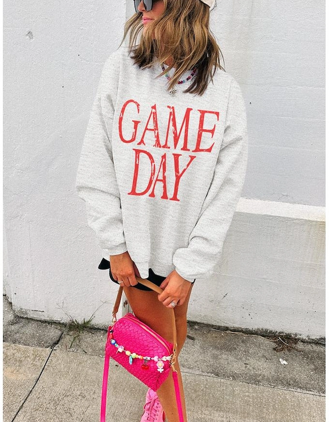 Red Vintage Washed GAME DAY Graphic Baggy Sweatshirt