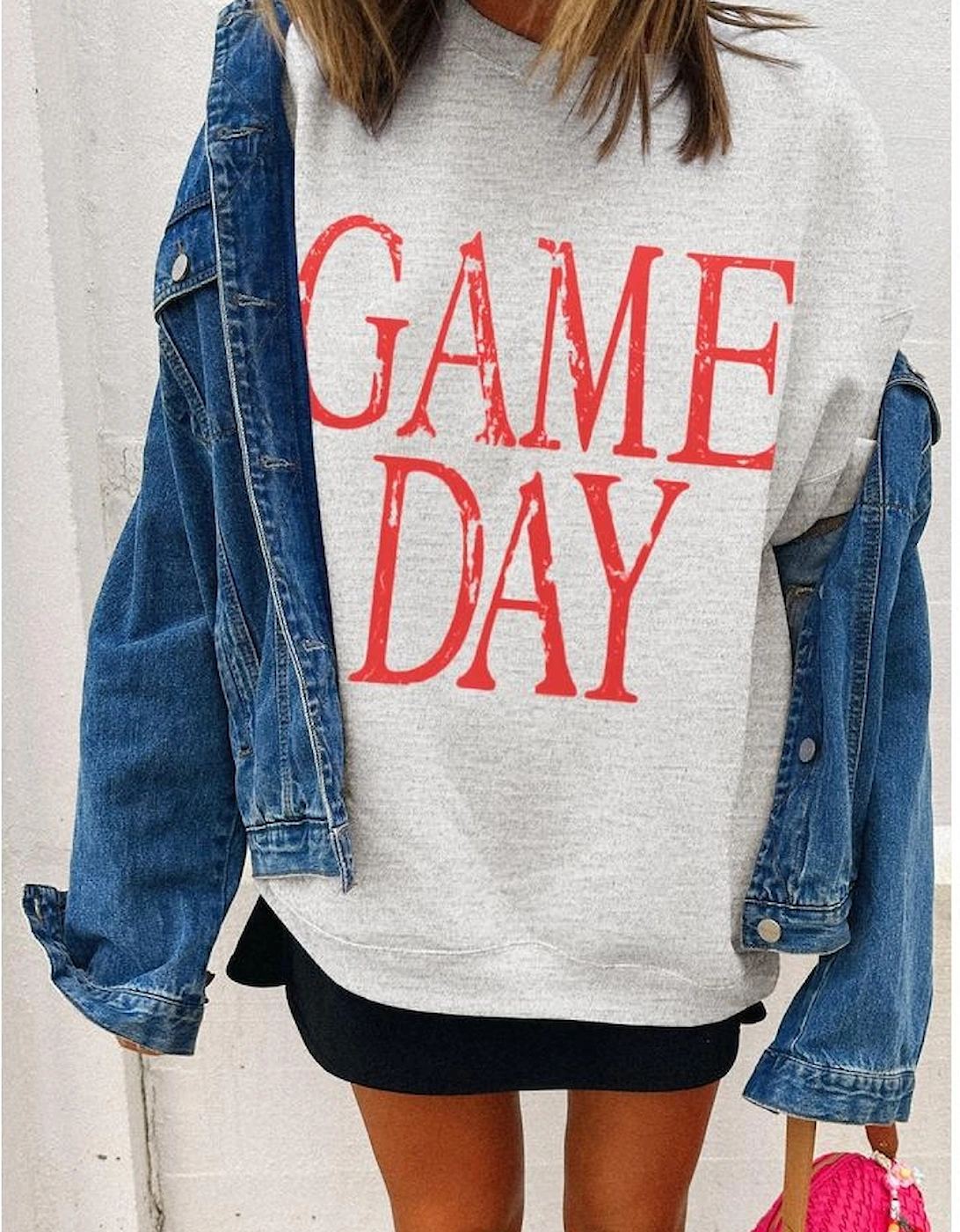 Red Vintage Washed GAME DAY Graphic Baggy Sweatshirt