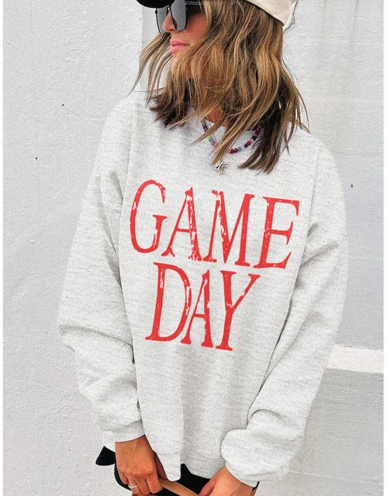 Red Vintage Washed GAME DAY Graphic Baggy Sweatshirt