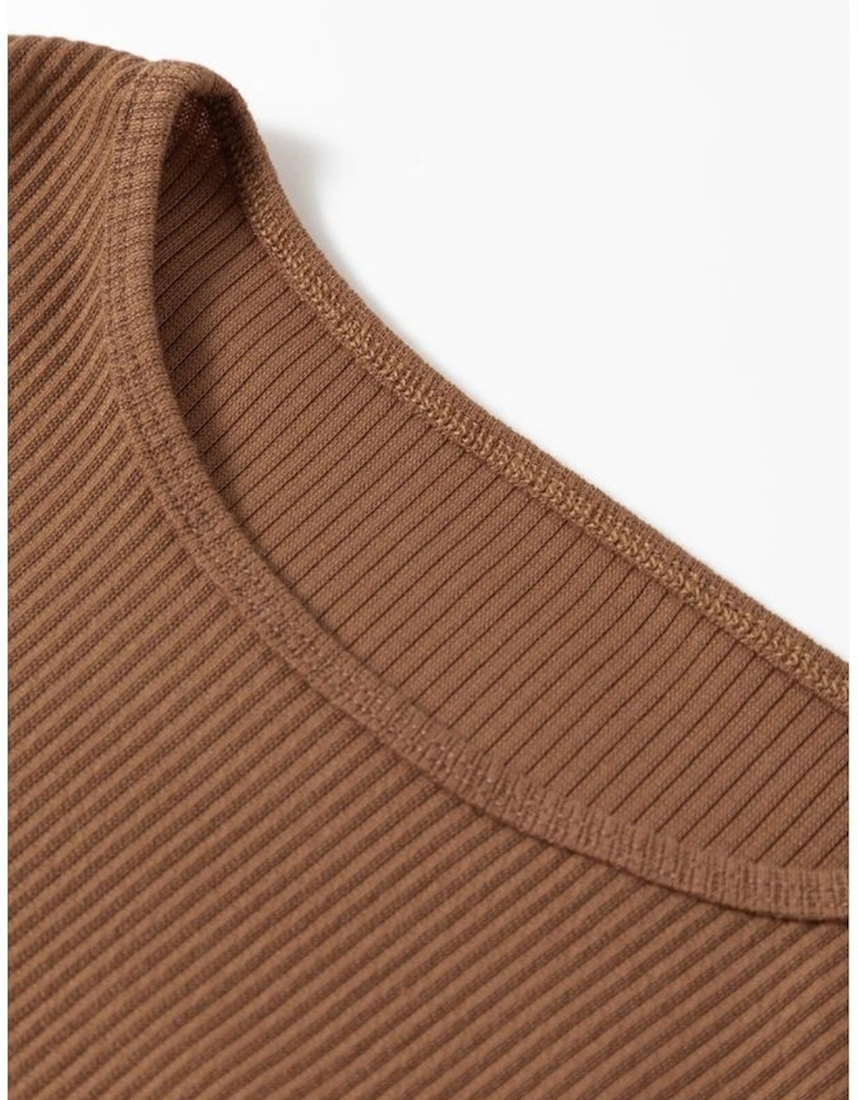 Brown Ribbed Balloon Sleeve Bodysuit
