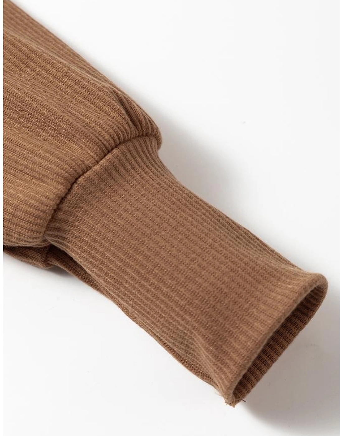 Brown Ribbed Balloon Sleeve Bodysuit