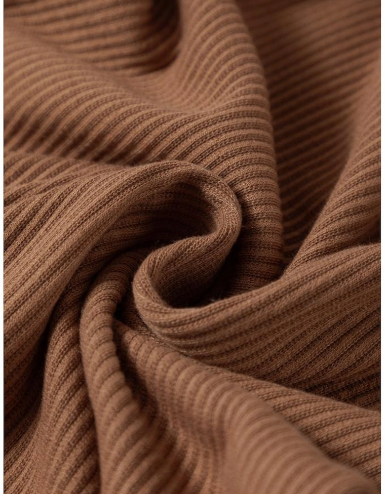 Brown Ribbed Balloon Sleeve Bodysuit