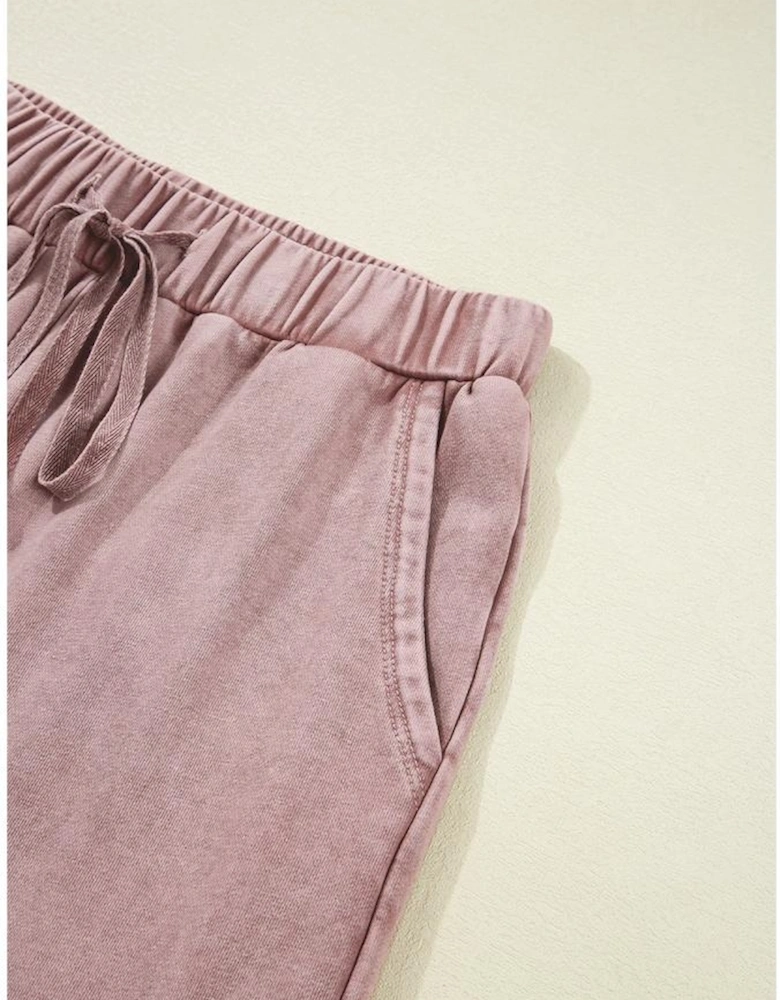 Straw Yellow Mineral Wash Tiered Wide Leg Patchwork Drawstring Pants