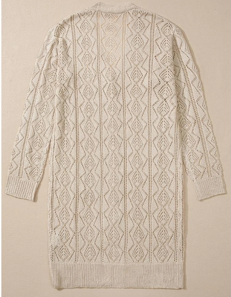 Parchment Hollow Out Buttons Front Long Cardigan