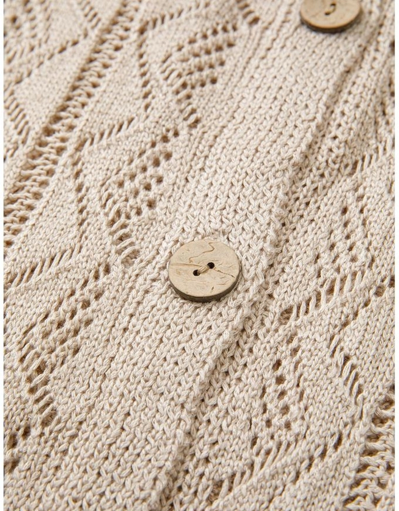Parchment Hollow Out Buttons Front Long Cardigan