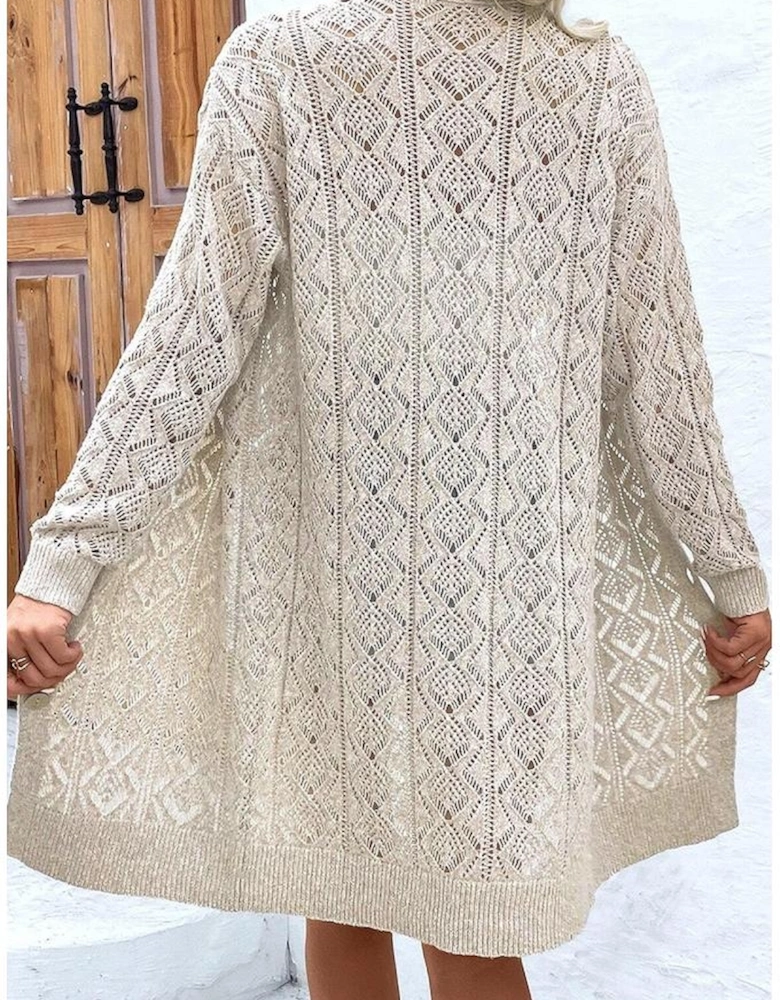Parchment Hollow Out Buttons Front Long Cardigan