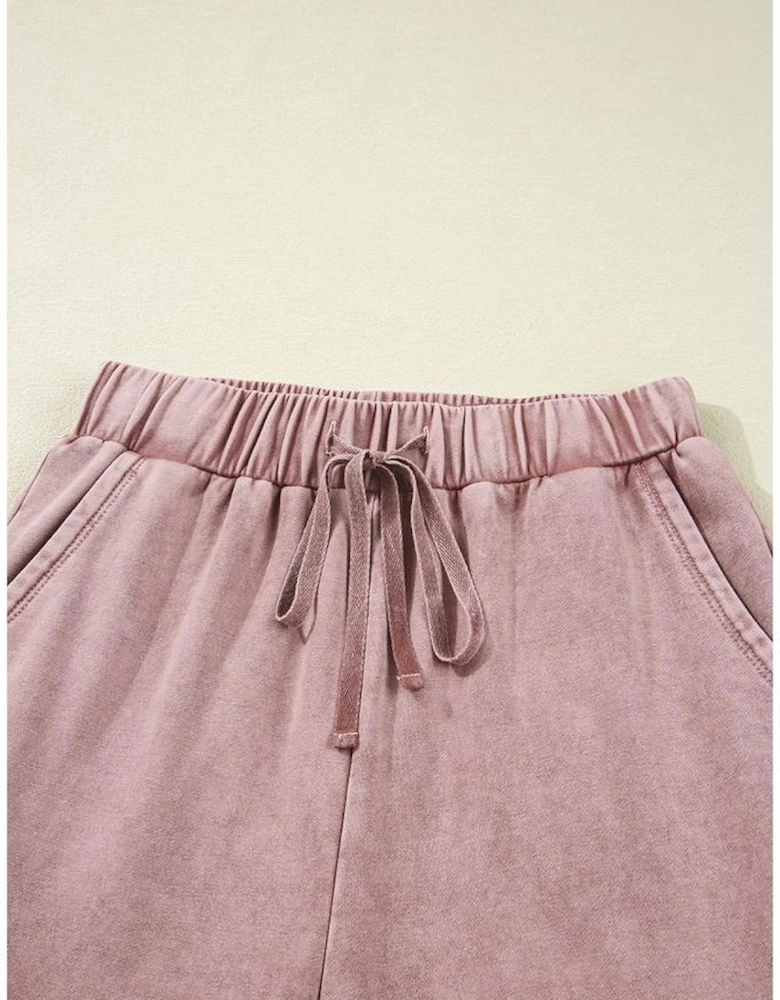 Straw Yellow Mineral Wash Tiered Wide Leg Patchwork Drawstring Pants