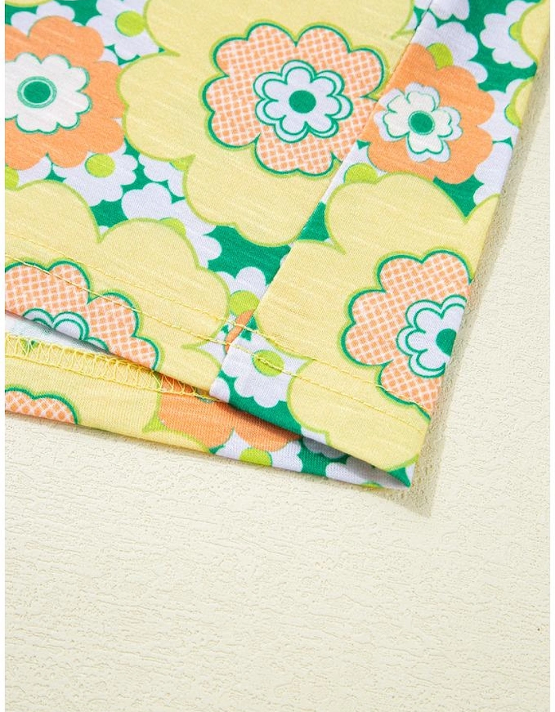 Yellow Summer Flower Printed Drop Shoulder Loose T Shirt